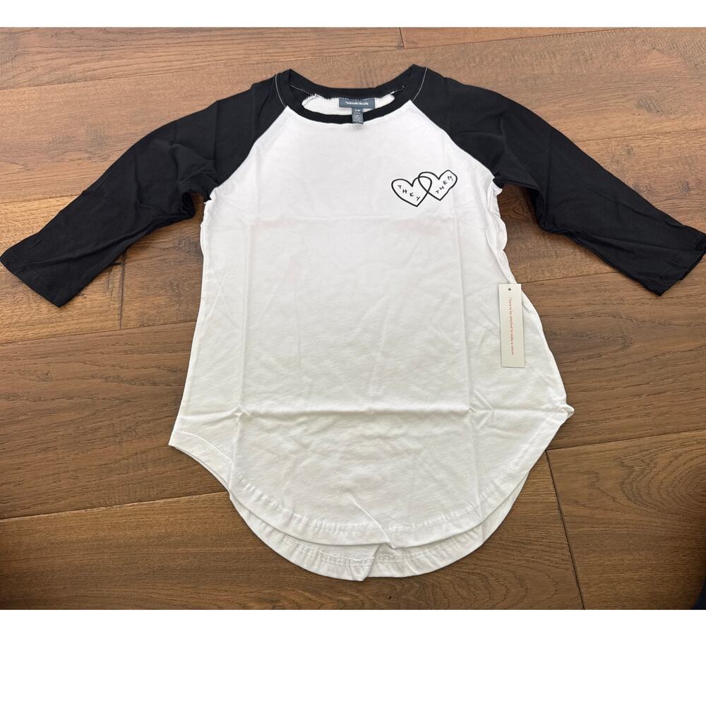 ModCloth They/Them Pride Retro White Black Raglan 3/4 Sleeve Tee Size XS NWT